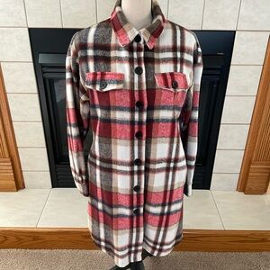 Pretty Garden 100% Poly Plaid, Long Sleeve, Button Up Flannel Shirt Shacket, S